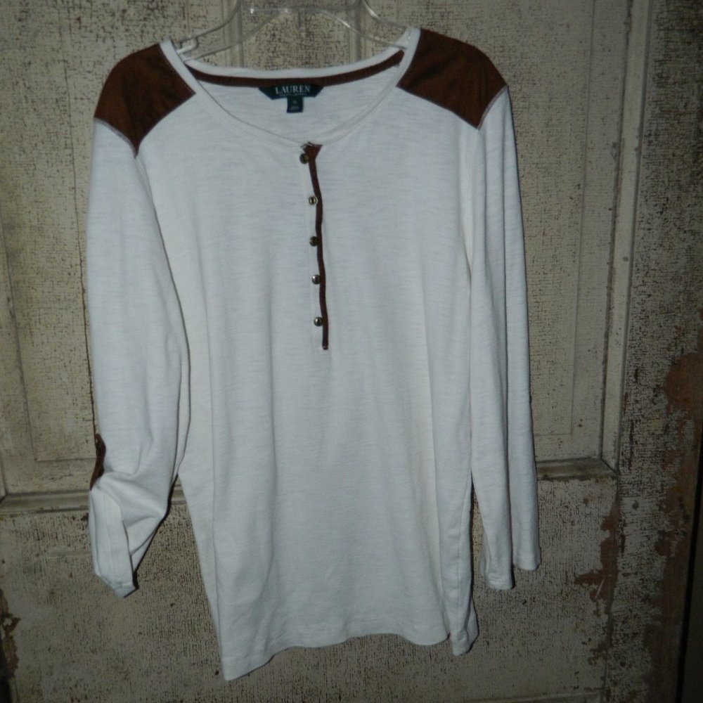 Lauren Ralph Lauren Henly Top with Faux Suede Accents Size XL (CC-54)
